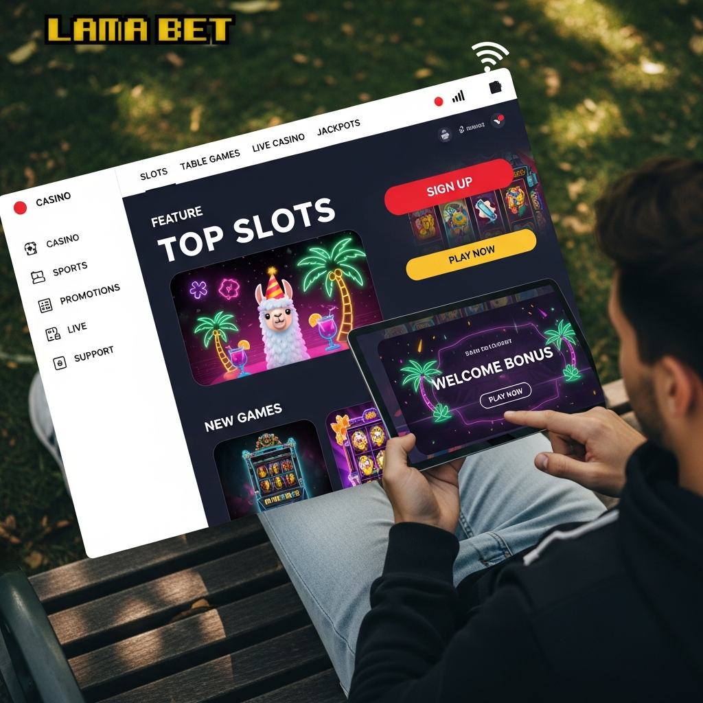 Player using the Lamabet mobile casino app on a phone